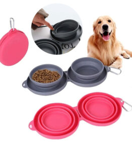 Foldable Rubber Double Pet Feeding Bowl for Dogs and Cats