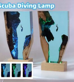 Marine Cave Diver Wood Resin Night Light - Creative Desktop Lamp